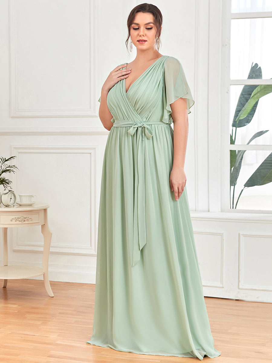 Robe mariage invitée en mousseline de soie à encolure en V et à manches flottantes #Couleur_Menthe Verte