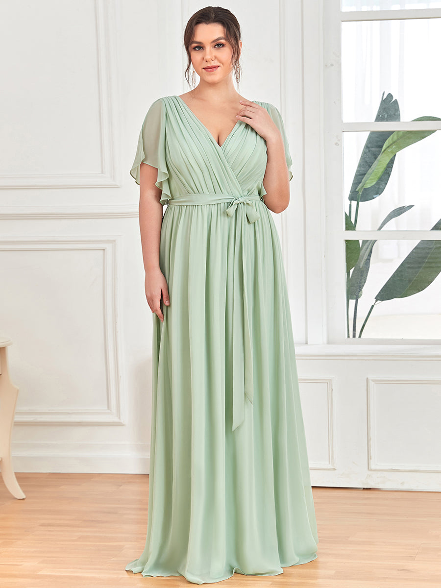 Robe mariage invitée en mousseline de soie à encolure en V et à manches flottantes #Couleur_Menthe Verte