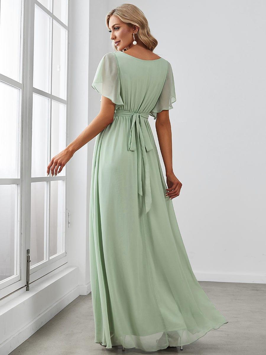 Robe mariage invitée en mousseline de soie longue de grande taille à encolure en V Maxi #Couleur_Menthe Verte