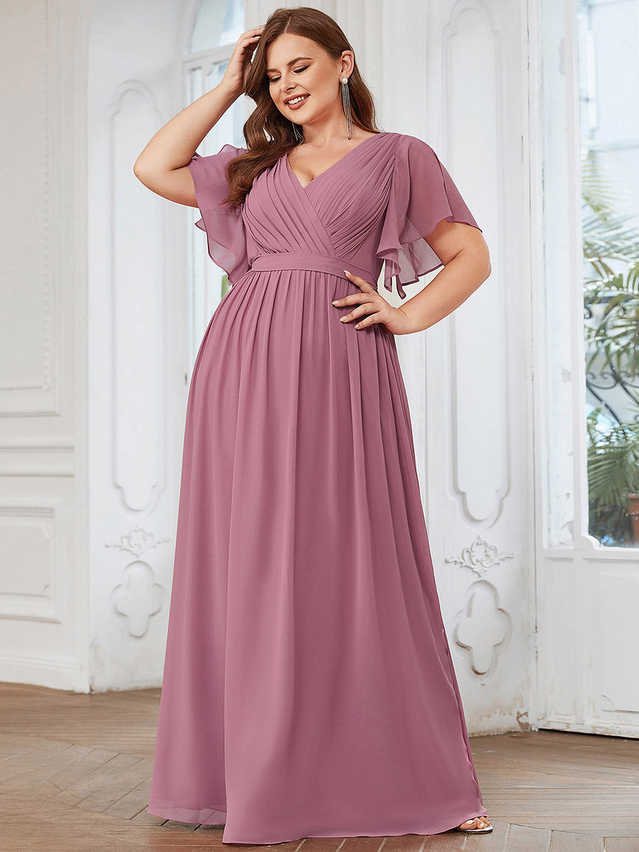 Robe mariage invitée en mousseline de soie à encolure en V et à manches flottantes #Couleur_Orchidee