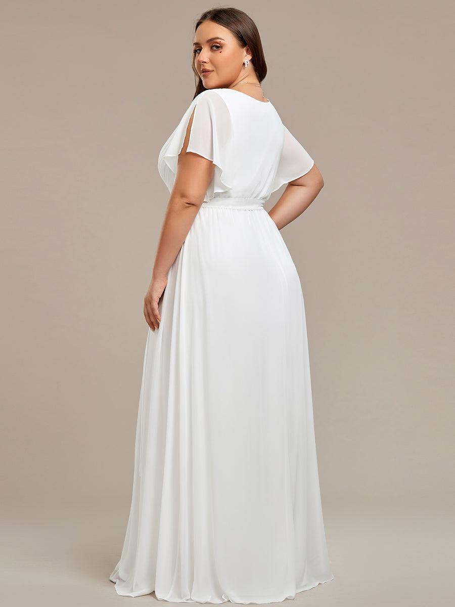 Robe de soirée en mousseline de soie longue de grande taille à encolureen V Maxi #Couleur_Blanc