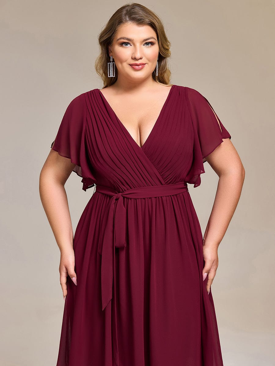 ever HARLOW|Robe de demoiselle d'honneur mi-longue nouée à la taille #Couleur_Bordeaux