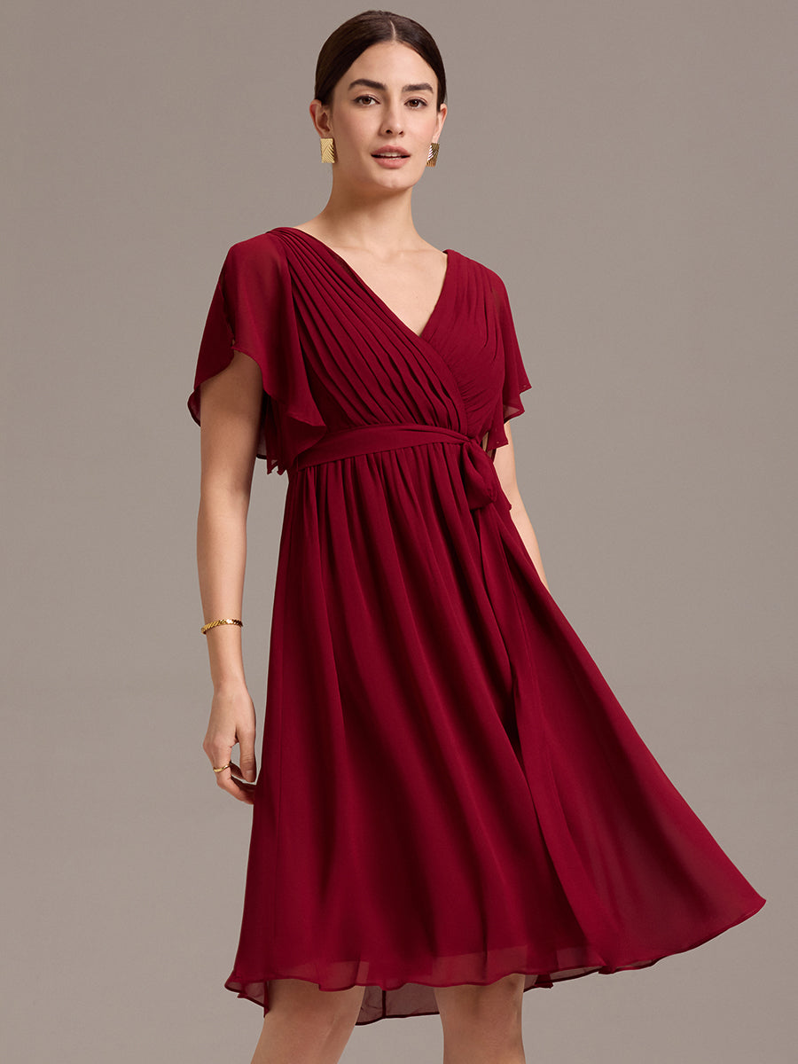 ever HARLOW|Robe de demoiselle d'honneur mi-longue nouée à la taille #Couleur_Bordeaux