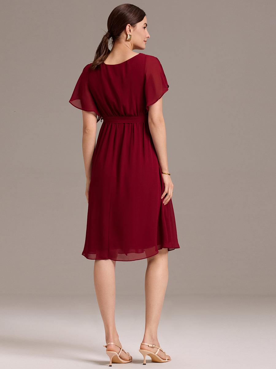 ever HARLOW|Robe de demoiselle d'honneur mi-longue nouée à la taille #Couleur_Bordeaux