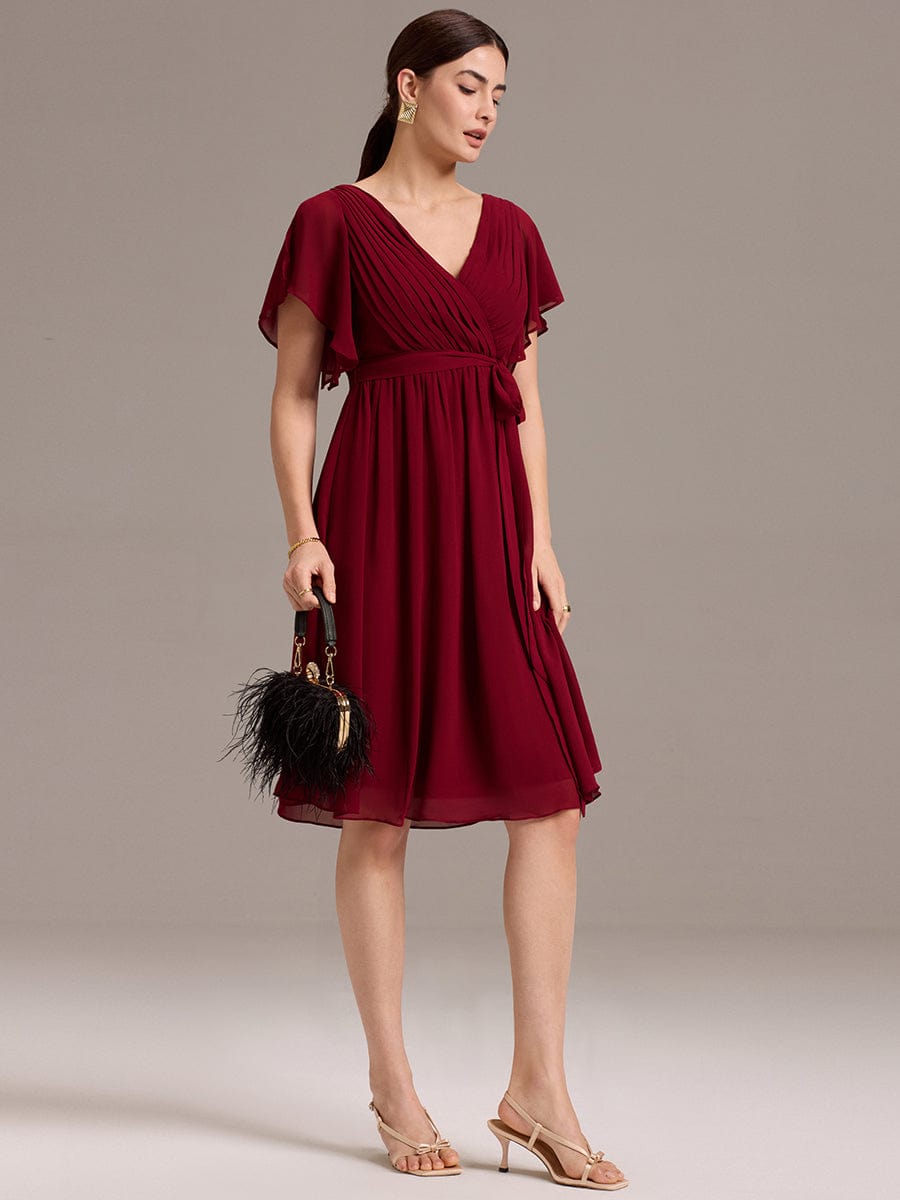 ever HARLOW|Robe de demoiselle d'honneur mi-longue nouée à la taille #Couleur_Bordeaux