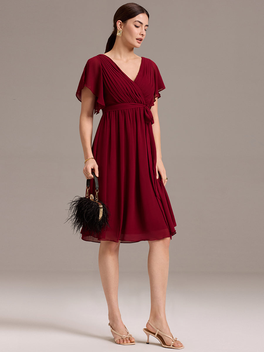 Robe d'invité de mariage trapèze en mousseline fluide à encolure ronde et longueur au genou #Couleur_Noir