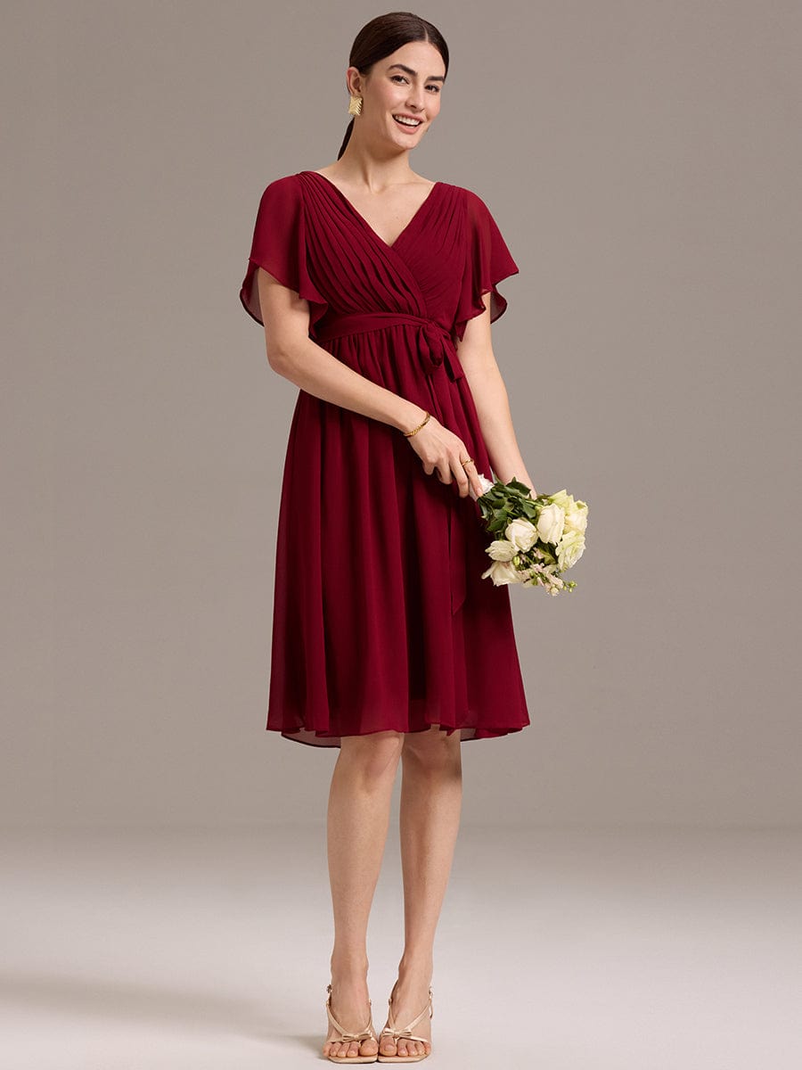 ever HARLOW|Robe de demoiselle d'honneur mi-longue nouée à la taille #Couleur_Bordeaux