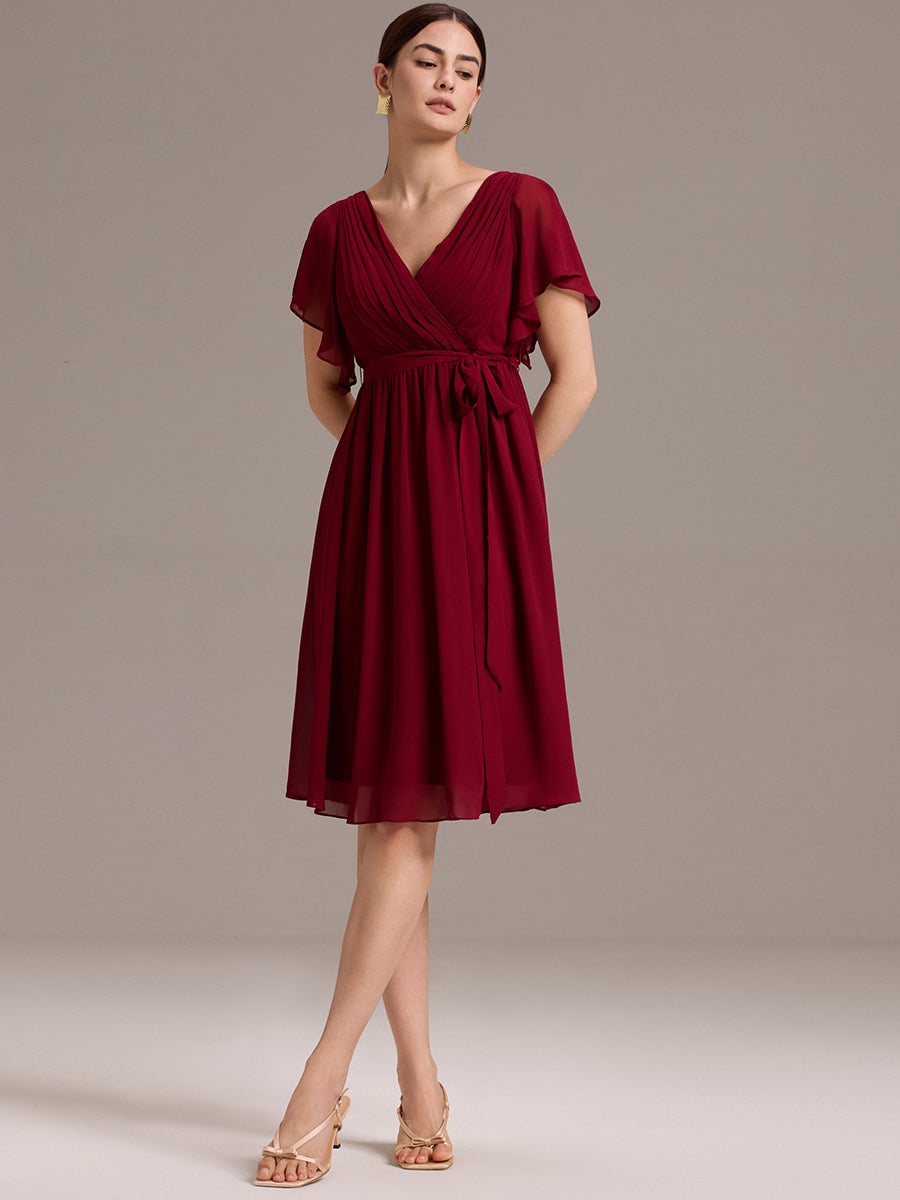 ever HARLOW|Robe de demoiselle d'honneur mi-longue nouée à la taille #Couleur_Bordeaux