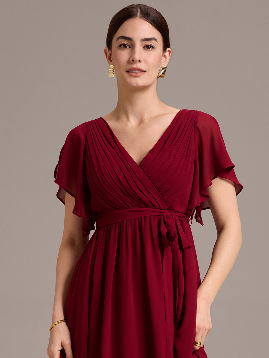 ever HARLOW|Robe de demoiselle d'honneur mi-longue nouée à la taille #Couleur_Bordeaux