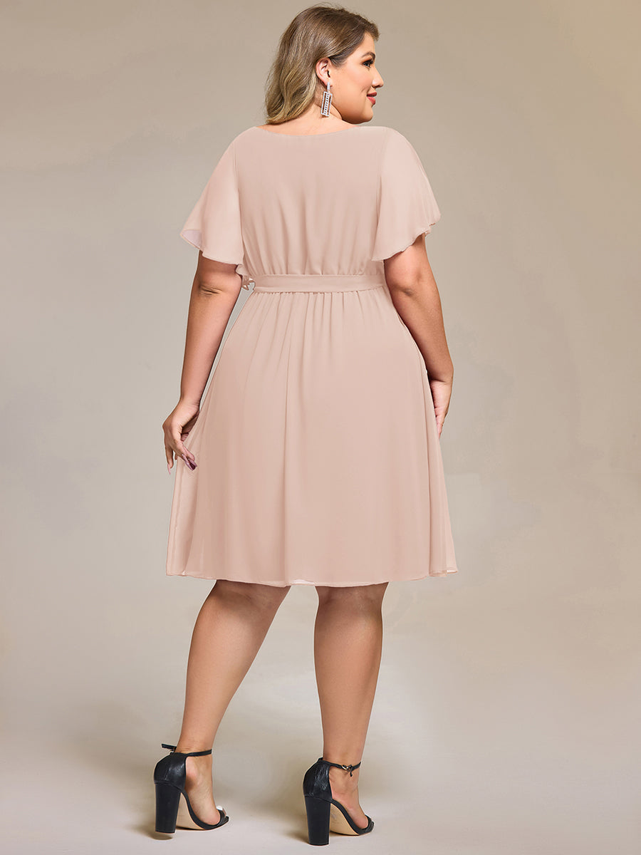Robe d'invit¨¦ de mariage trap¨¨ze en mousseline fluide ¨¤ encolure ronde et longueur au genou #Couleur_Noir