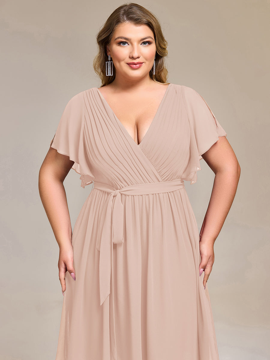 Robe d'invité de mariage trapèze en mousseline fluide à encolure ronde et longueur au genou #Couleur_Burnt Orange