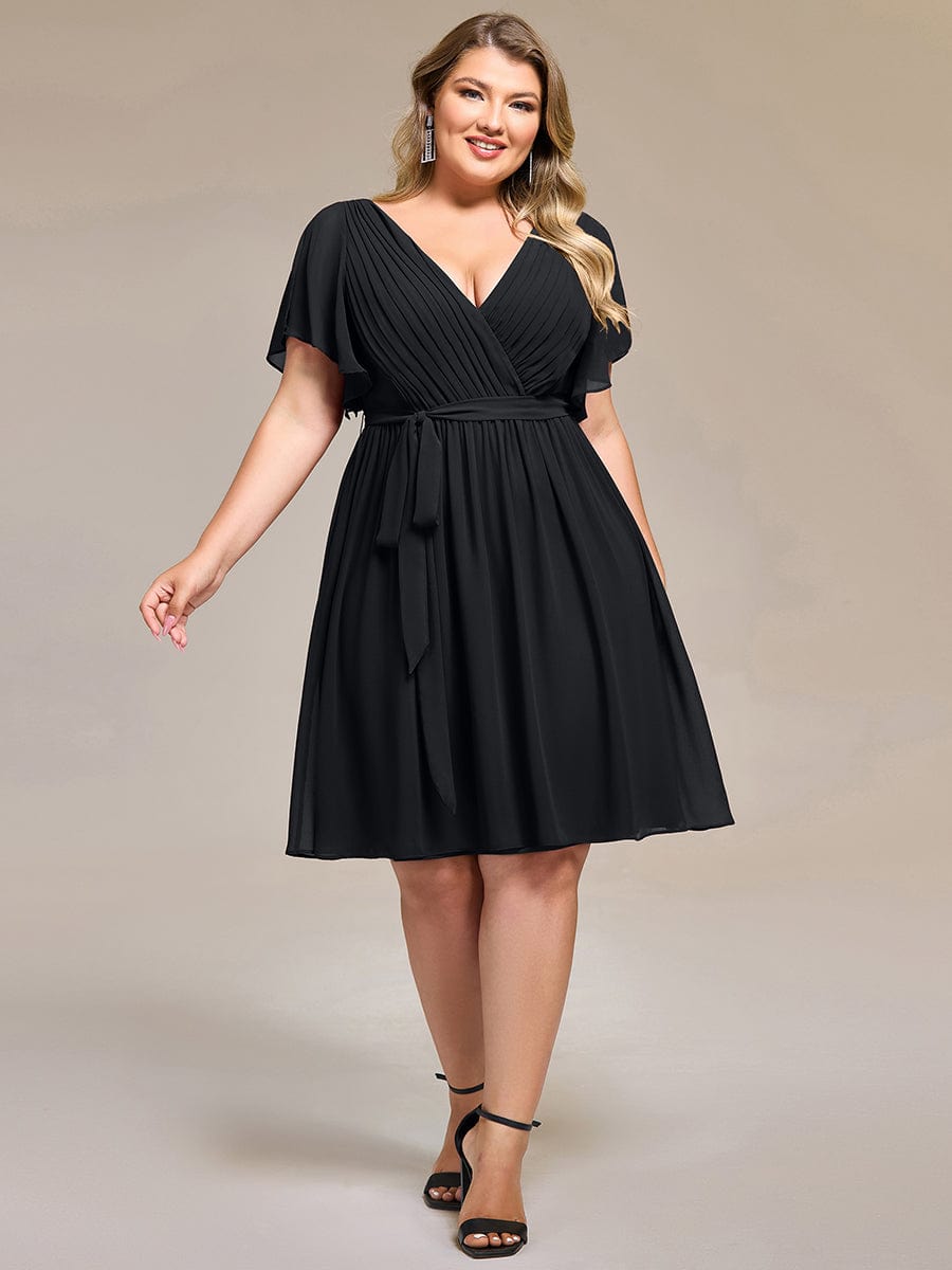 ever HARLOW|Robe de demoiselle d'honneur mi-longue nouée à la taille #Couleur_Noir