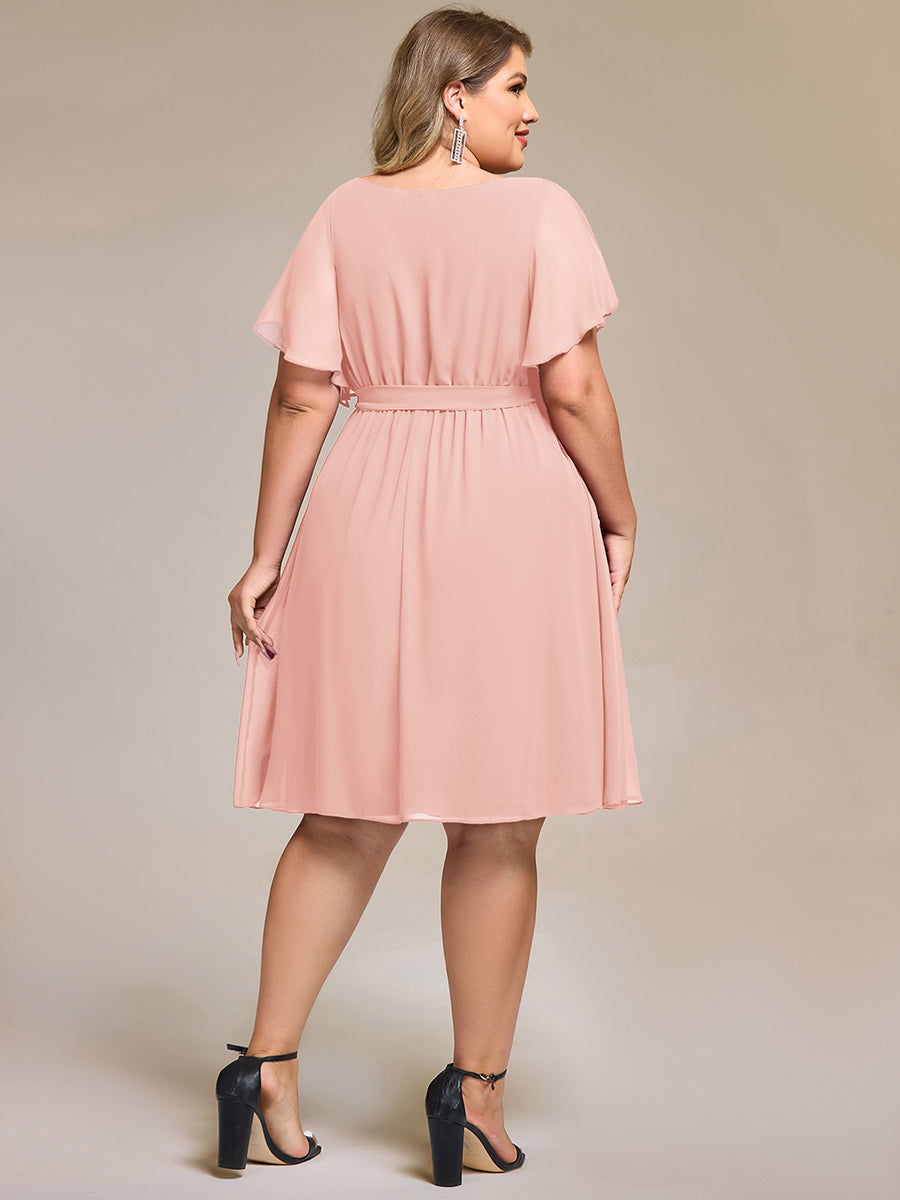 Robe d'invité de mariage trapèze en mousseline fluide à encolure ronde et longueur au genou #Couleur_Bleu Saphir