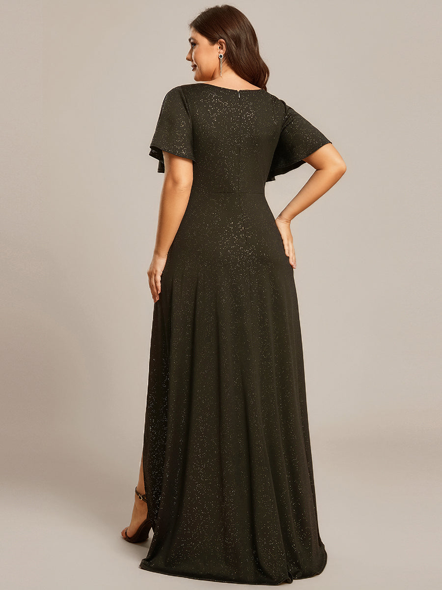 Robe de Soirée élégante à paillettes décolleté en V profond fente sur le devant #Couleur_Vert Armée