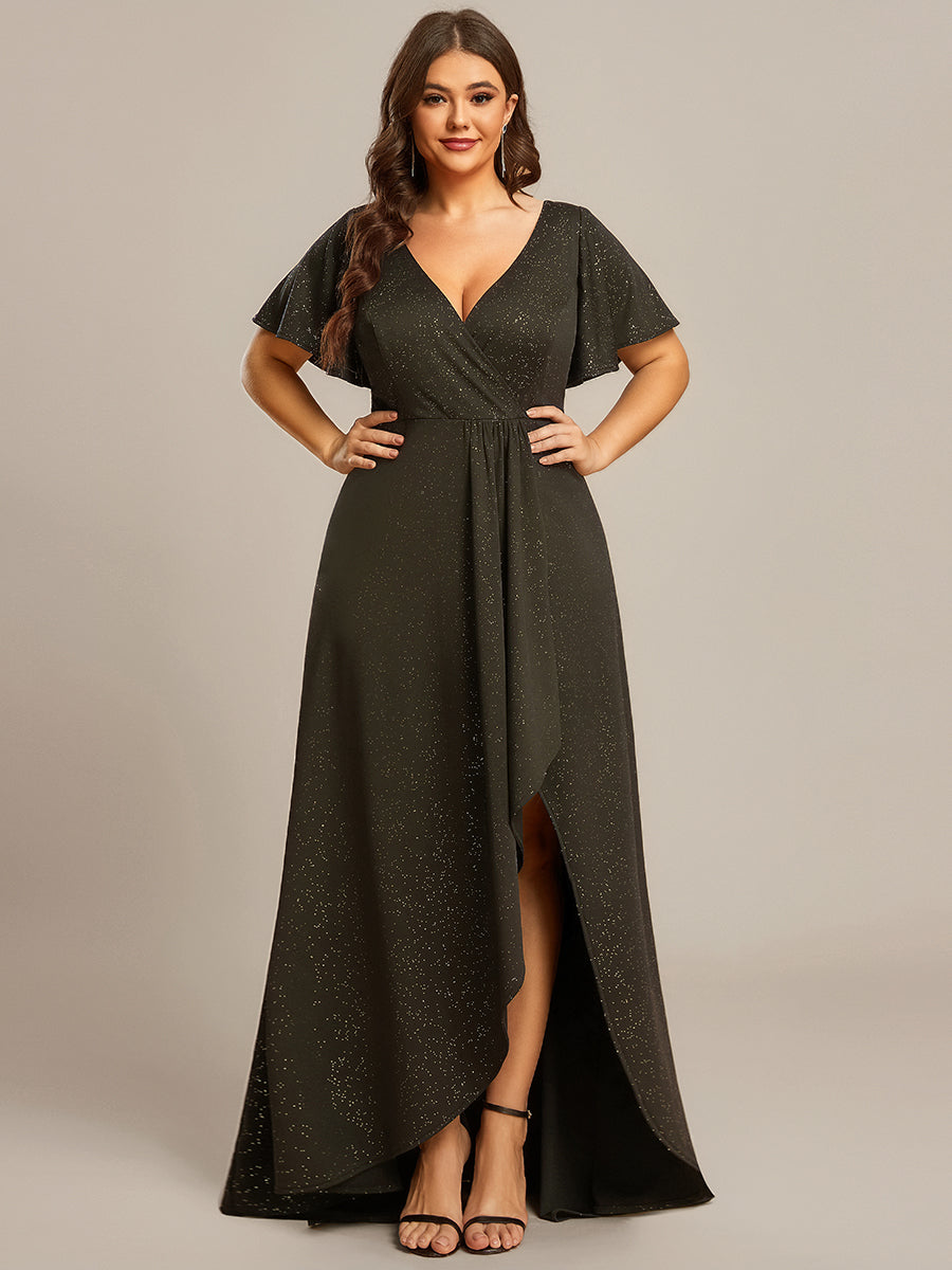 Robe de Soirée élégante à paillettes décolleté en V profond fente sur le devant #Couleur_Vert Armée