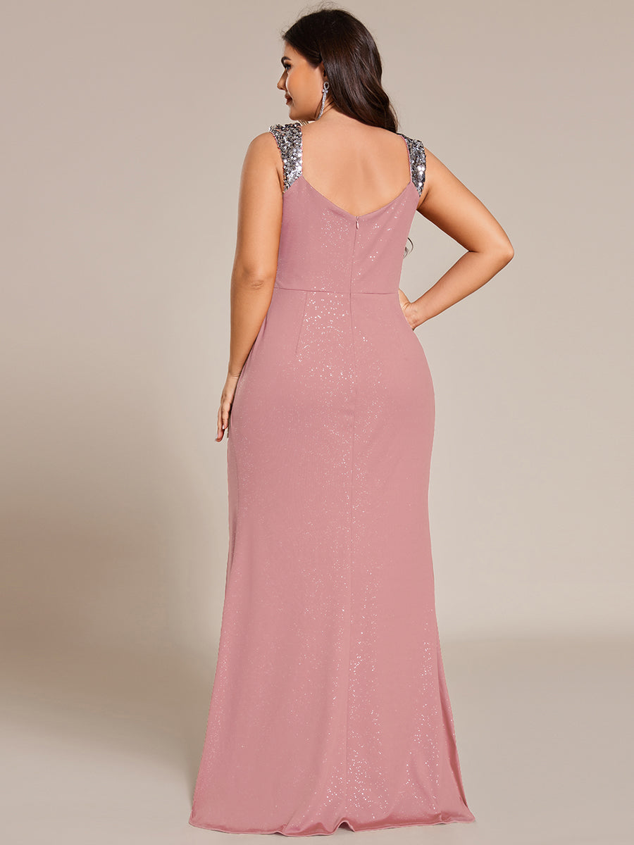 Robe de soirée élégante à paillettes et col en V#Couleur_Rose fumee