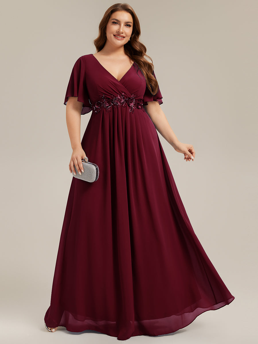 Robe de soirée élégante en mousseline de soie avec manches flottantes#Couleur_Bordeaux