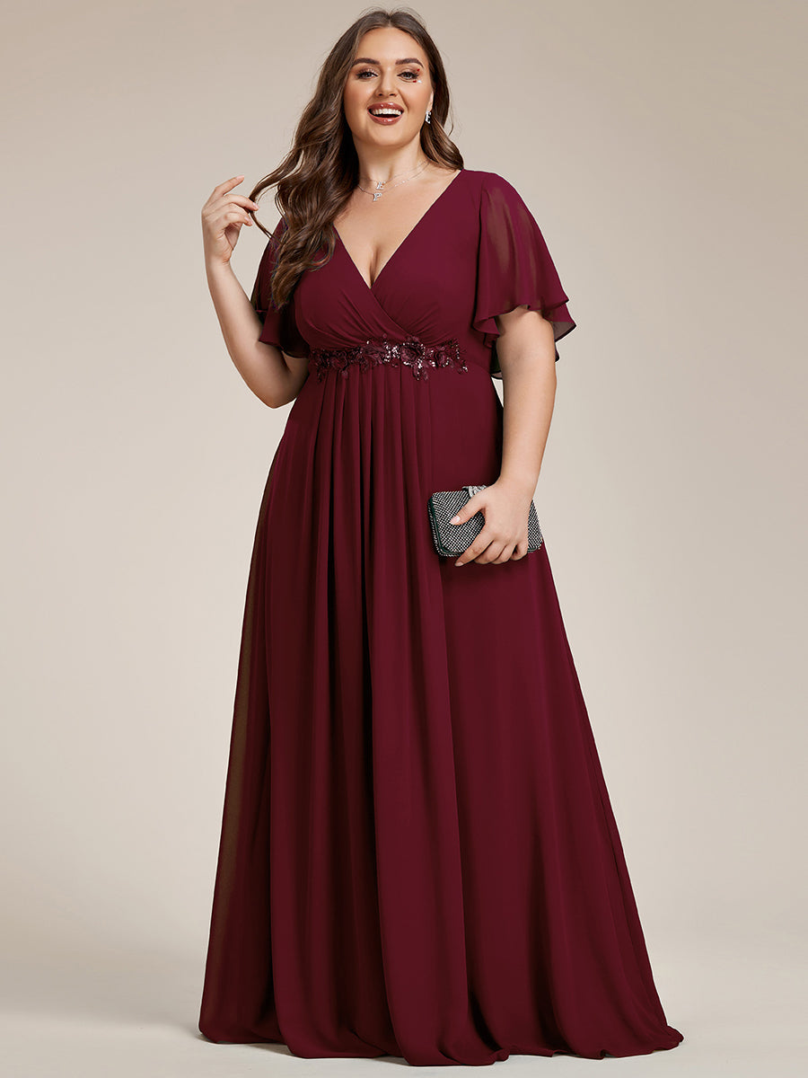 Robe de soirée élégante en mousseline de soie avec manches flottantes#Couleur_Bordeaux