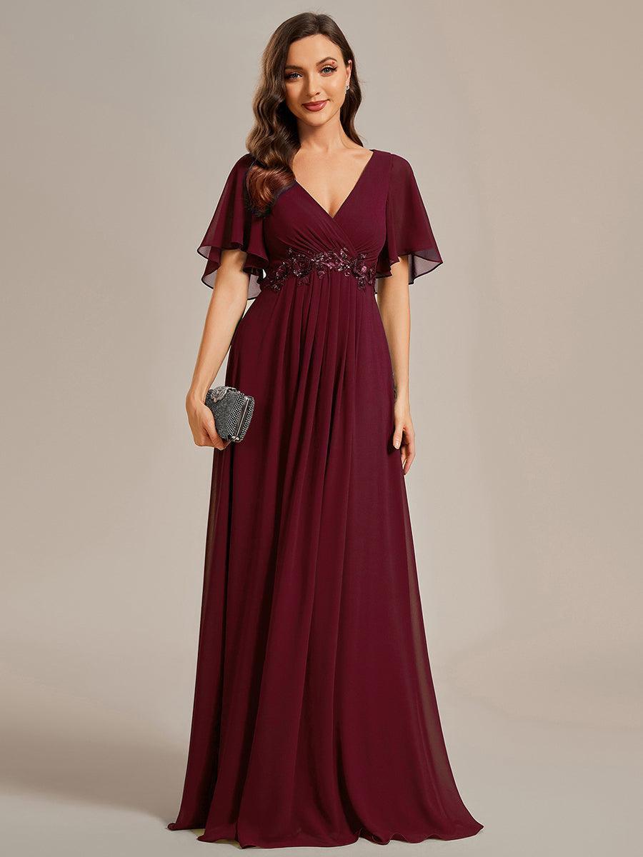 Robe de soirée élégante en mousseline de soie avec manches flottantes#Couleur_Bordeaux