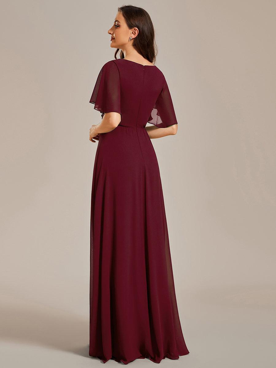 Robe de soirée élégante en mousseline de soie avec manches flottantes#Couleur_Bordeaux