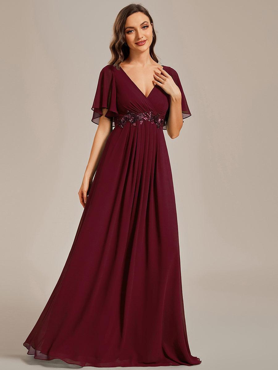 Robe de soirée élégante en mousseline de soie avec manches flottantes#Couleur_Bordeaux