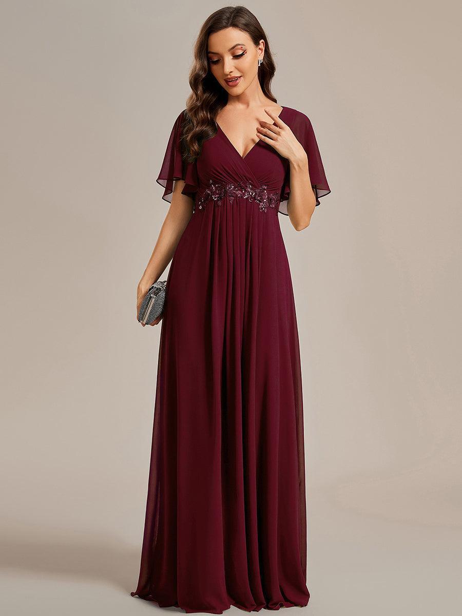 Robe de soirée élégante en mousseline de soie avec manches flottantes#Couleur_Bordeaux
