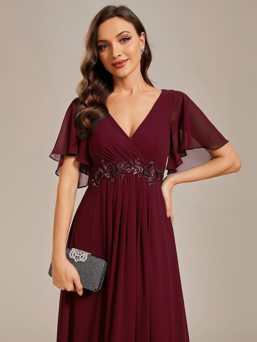 Robe de soirée élégante en mousseline de soie avec manches flottantes#Couleur_Bordeaux