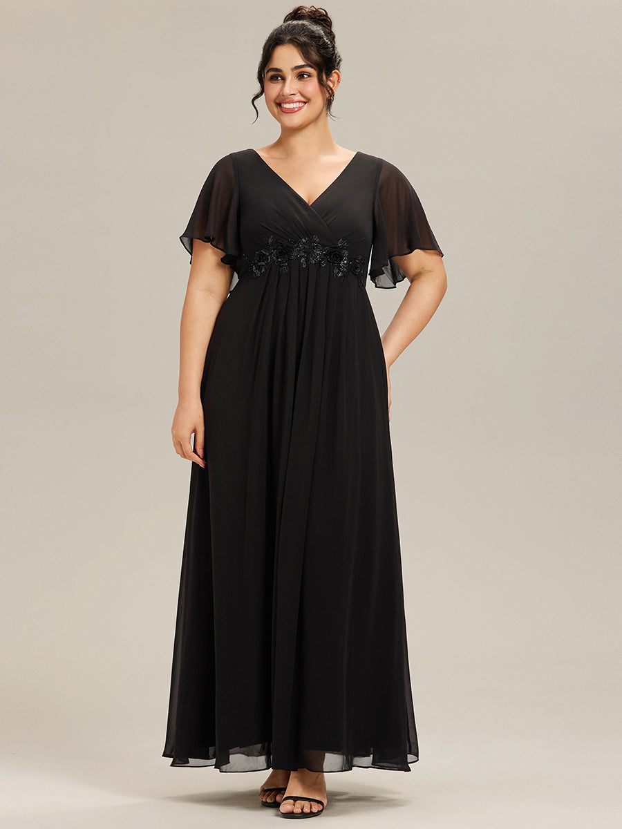 Robe de soirée élégante en mousseline de soie avec manches flottantes#Couleur_Noir