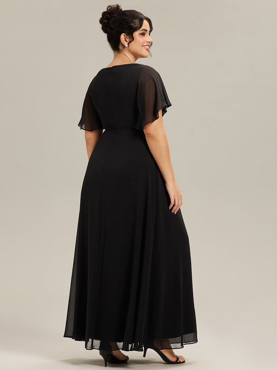 Robe de soirée élégante en mousseline de soie avec manches flottantes#Couleur_Noir