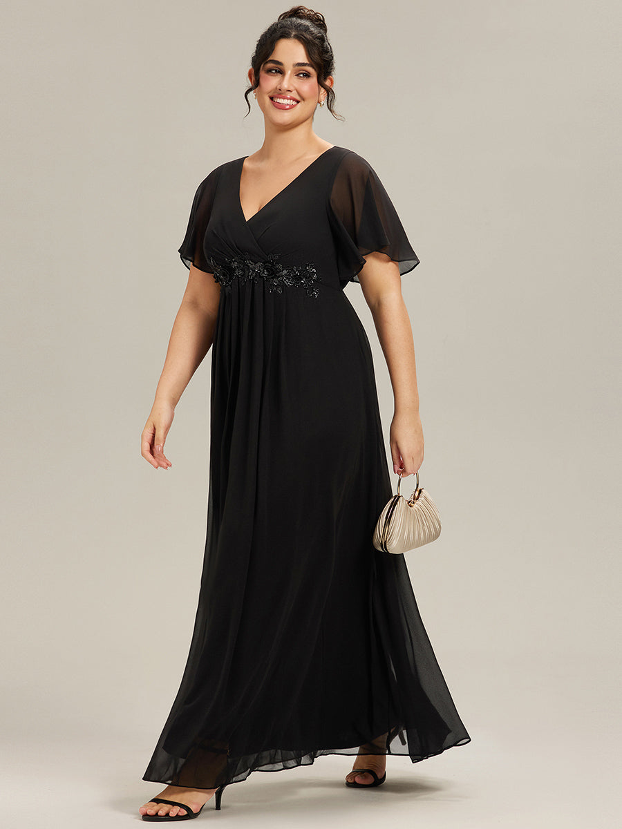 Robe de soirée Grande élégante en mousseline de soie avec manches flottantes#Couleur_Noir