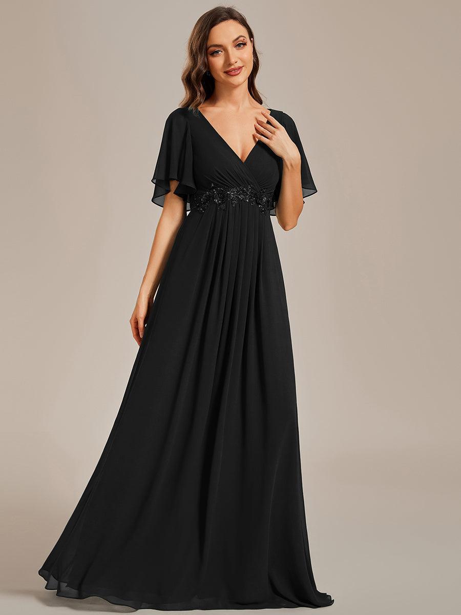 Robe de soirée élégante en mousseline de soie avec manches flottantes#Couleur_Noir