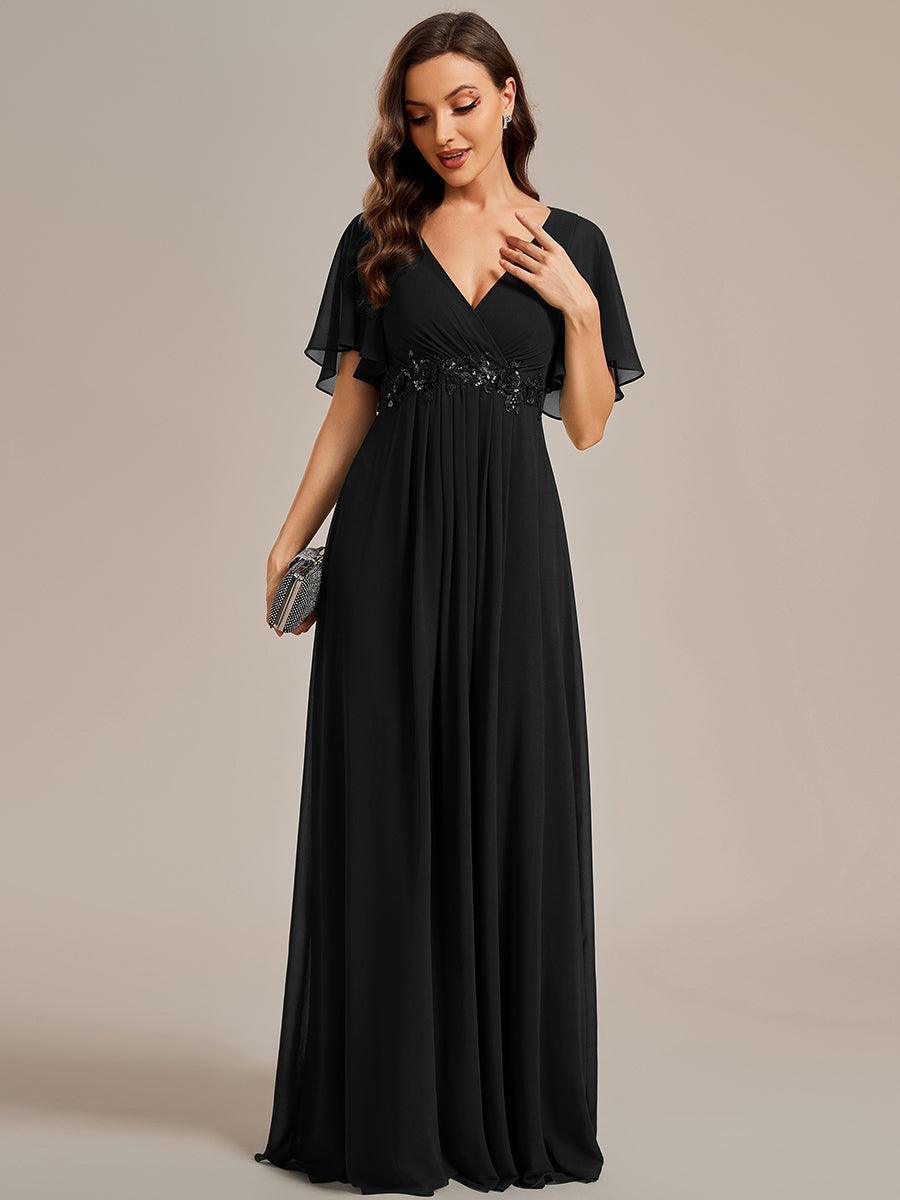 Robe de soirée élégante en mousseline de soie avec manches flottantes#Couleur_Noir
