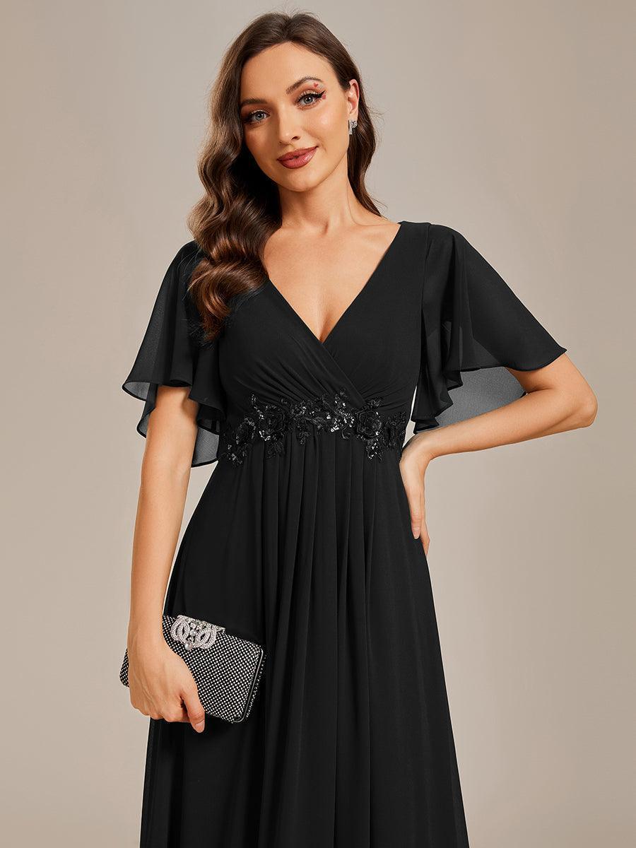Robe de soirée élégante en mousseline de soie avec manches flottantes#Couleur_Noir