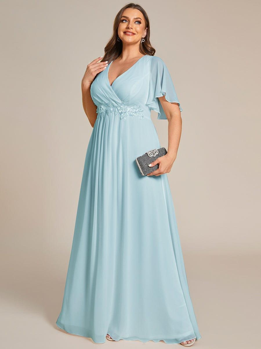 Robe de soirée élégante en mousseline de soie avec manches flottantes#Couleur_Bleu Ciel