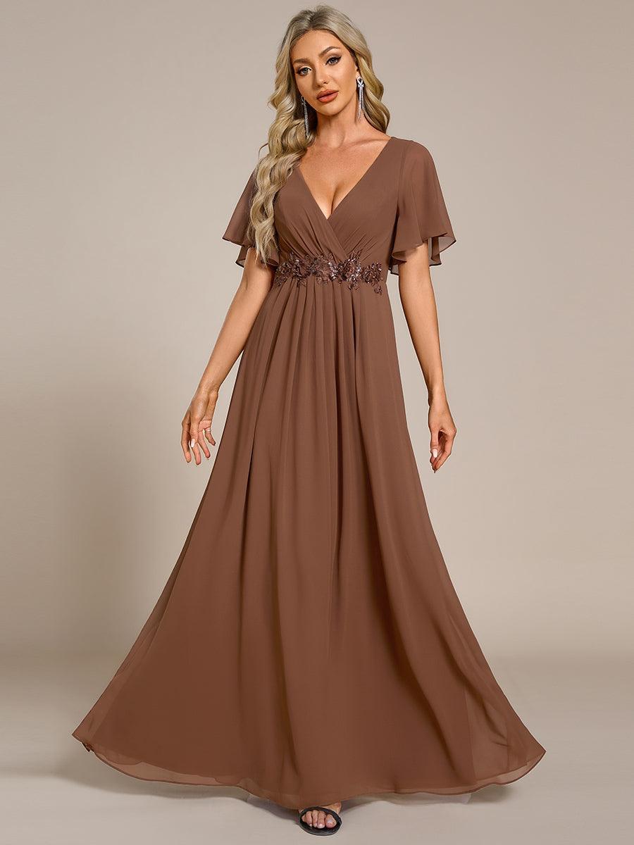 Robe de soirée élégante en mousseline de soie avec manches flottantes#Couleur_Marron