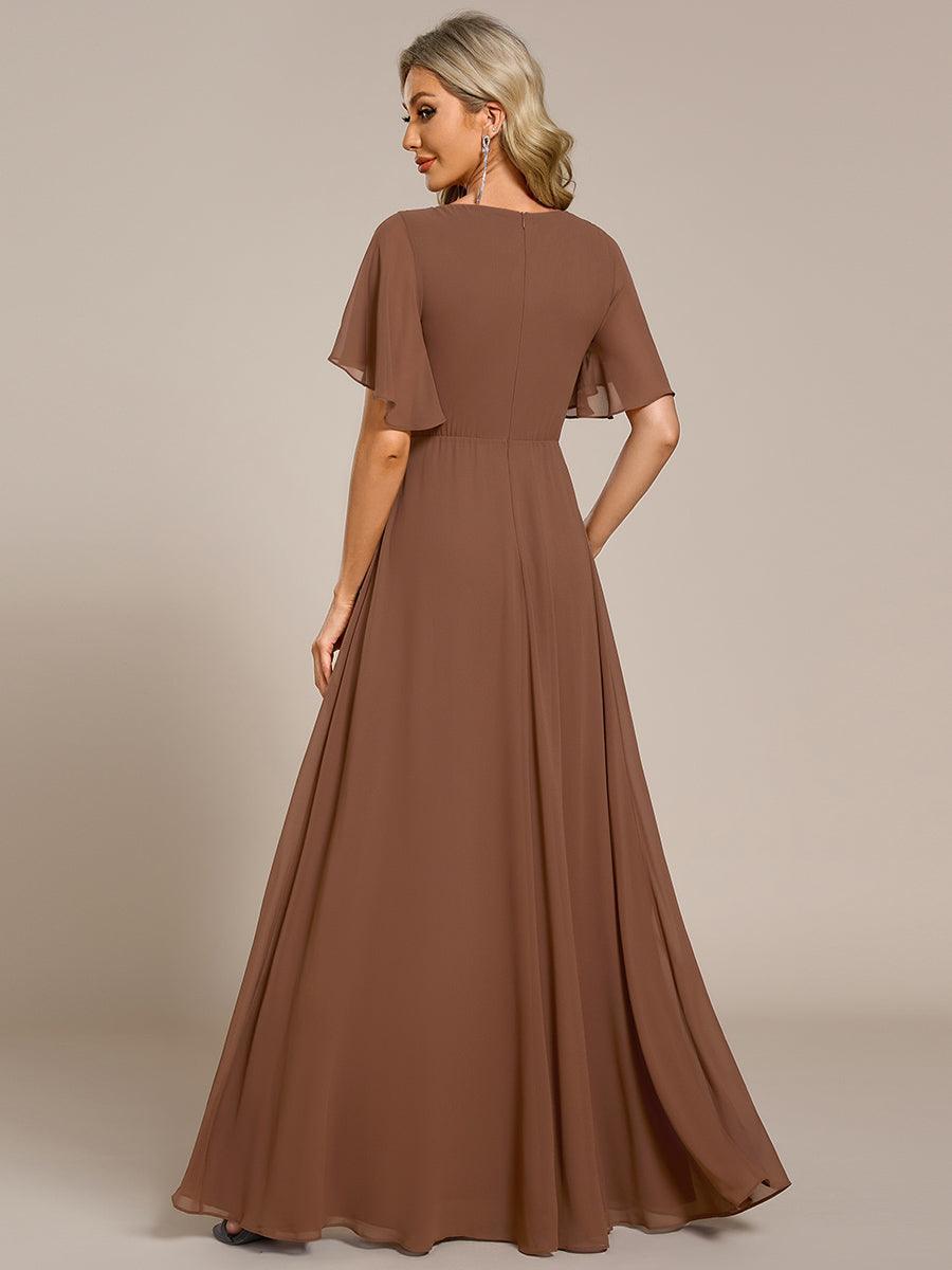 Robe de soirée élégante en mousseline de soie avec manches flottantes#Couleur_Marron