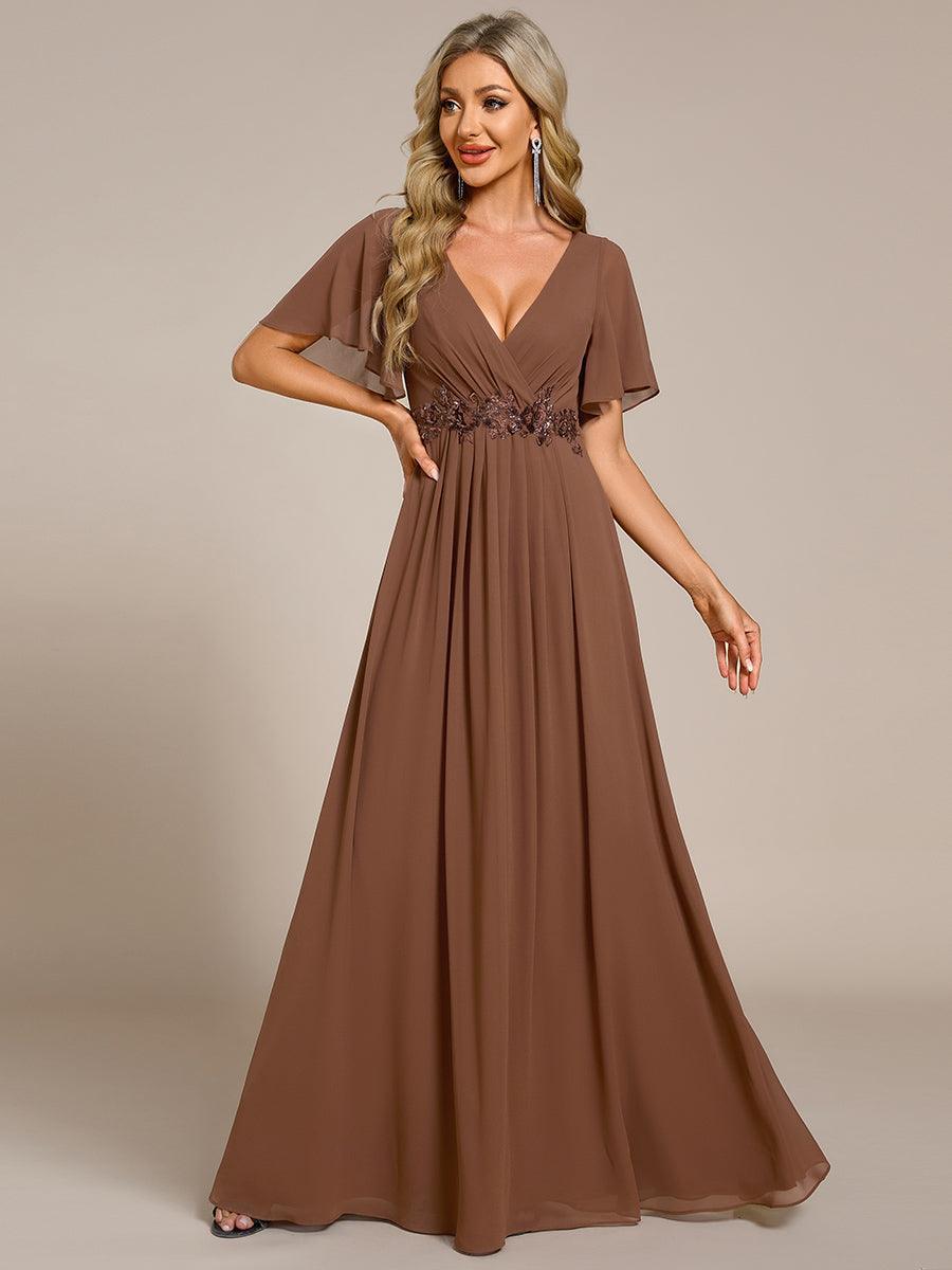 Robe de soirée élégante en mousseline de soie avec manches flottantes#Couleur_Marron