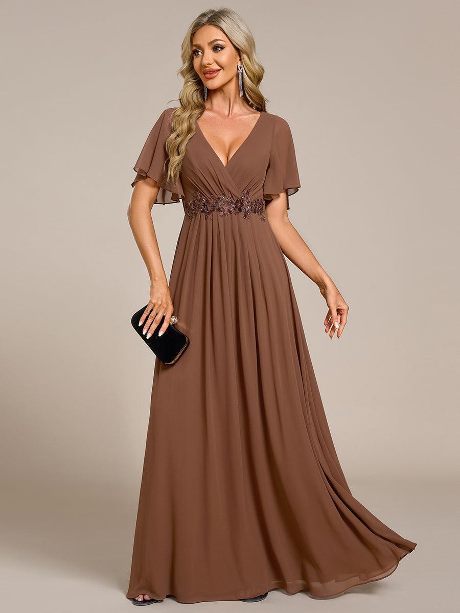 Robe de soirée élégante en mousseline de soie avec manches flottantes#Couleur_Marron