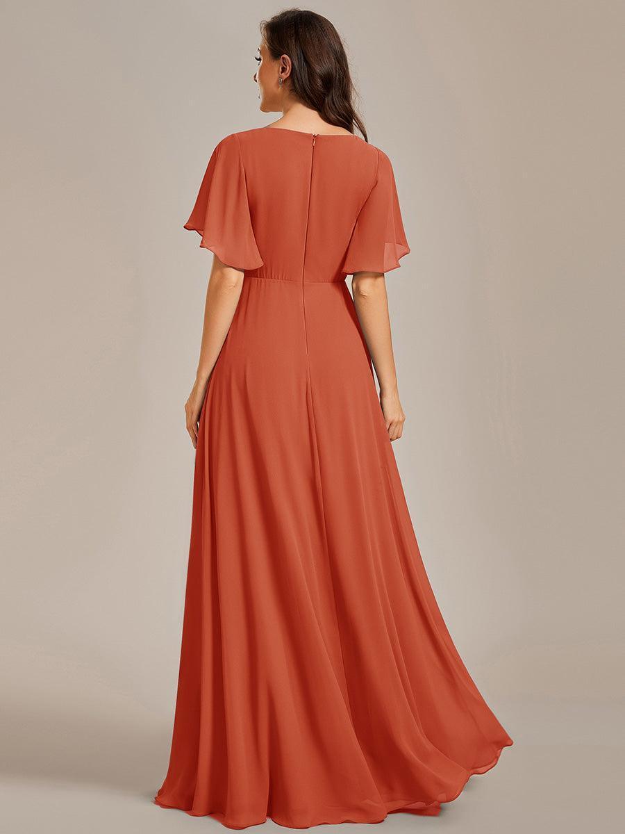 Robe de soirée élégante en mousseline de soie avec manches flottantes#Couleur_Burnt Orange