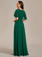 Robe de soirée élégante en mousseline de soie avec manches flottantes#Couleur_Vert Fonce