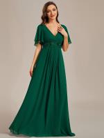 Robe de soirée élégante en mousseline de soie avec manches flottantes#Couleur_Vert Fonce