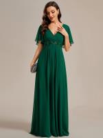 Robe de soirée élégante en mousseline de soie avec manches flottantes#Couleur_Vert Fonce