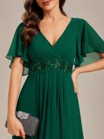 Robe de soirée élégante en mousseline de soie avec manches flottantes#Couleur_Vert Fonce