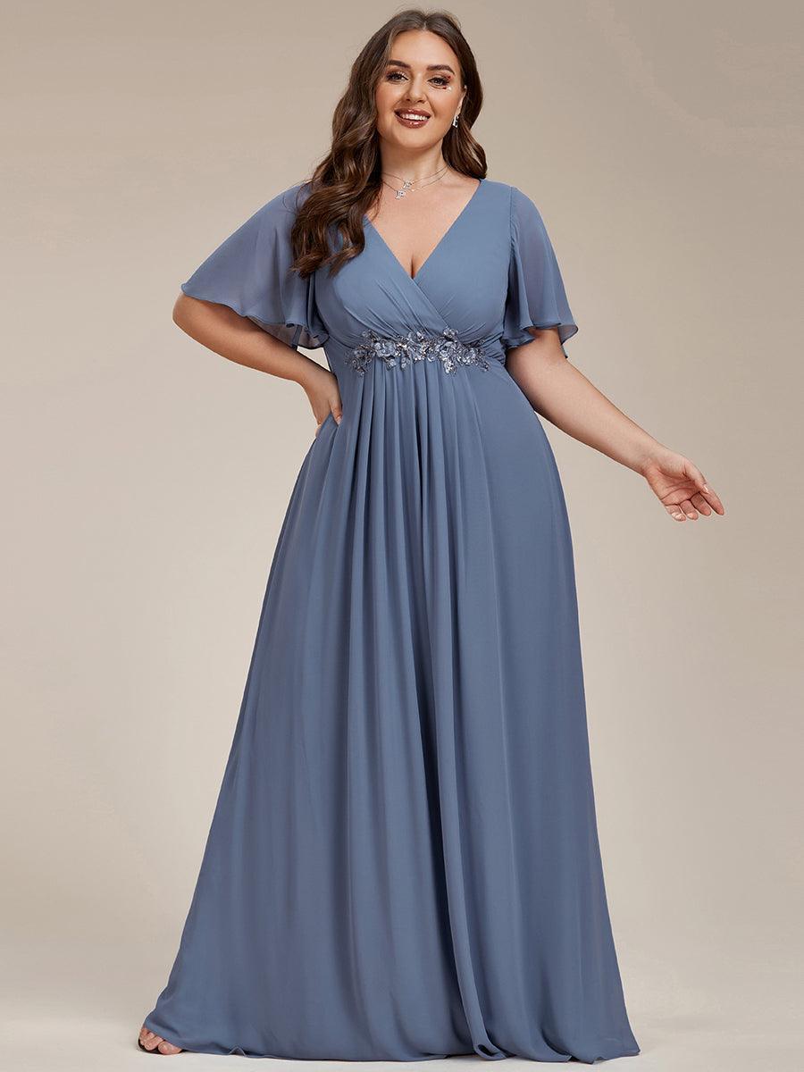 Robe de soirée élégante en mousseline de soie avec manches flottantes#Couleur_Marine Fume