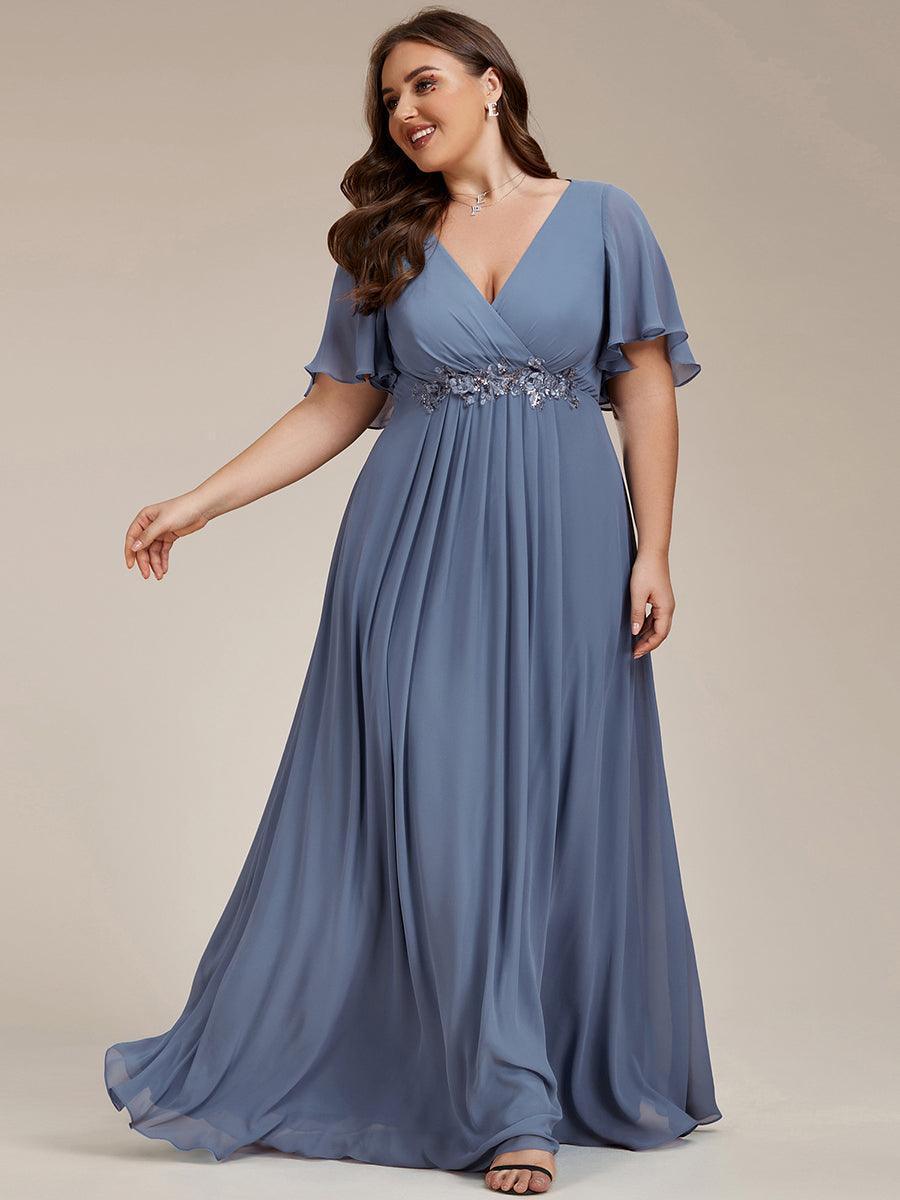 Robe de soirée élégante en mousseline de soie avec manches flottantes#Couleur_Marine Fume