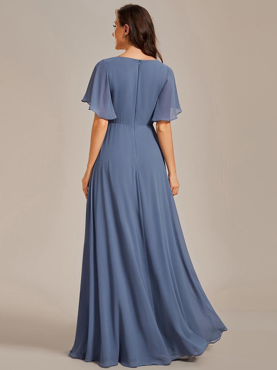 Robe de soirée élégante en mousseline de soie avec manches flottantes#Couleur_Marine Fume