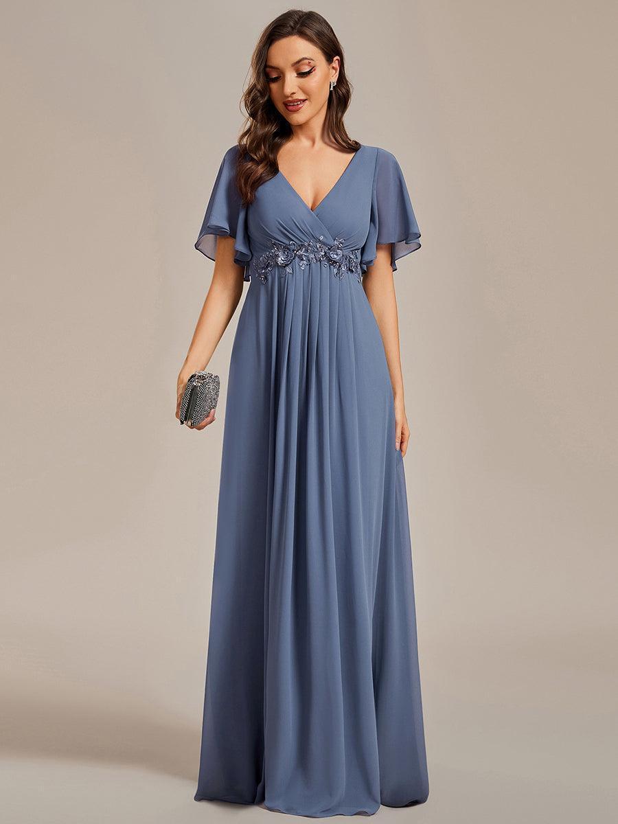 Robe de soirée élégante en mousseline de soie avec manches flottantes#Couleur_Marine Fume