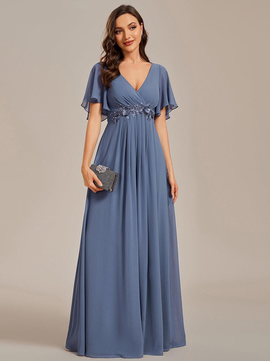 Robe de soirée élégante en mousseline de soie avec manches flottantes#Couleur_Marine Fume