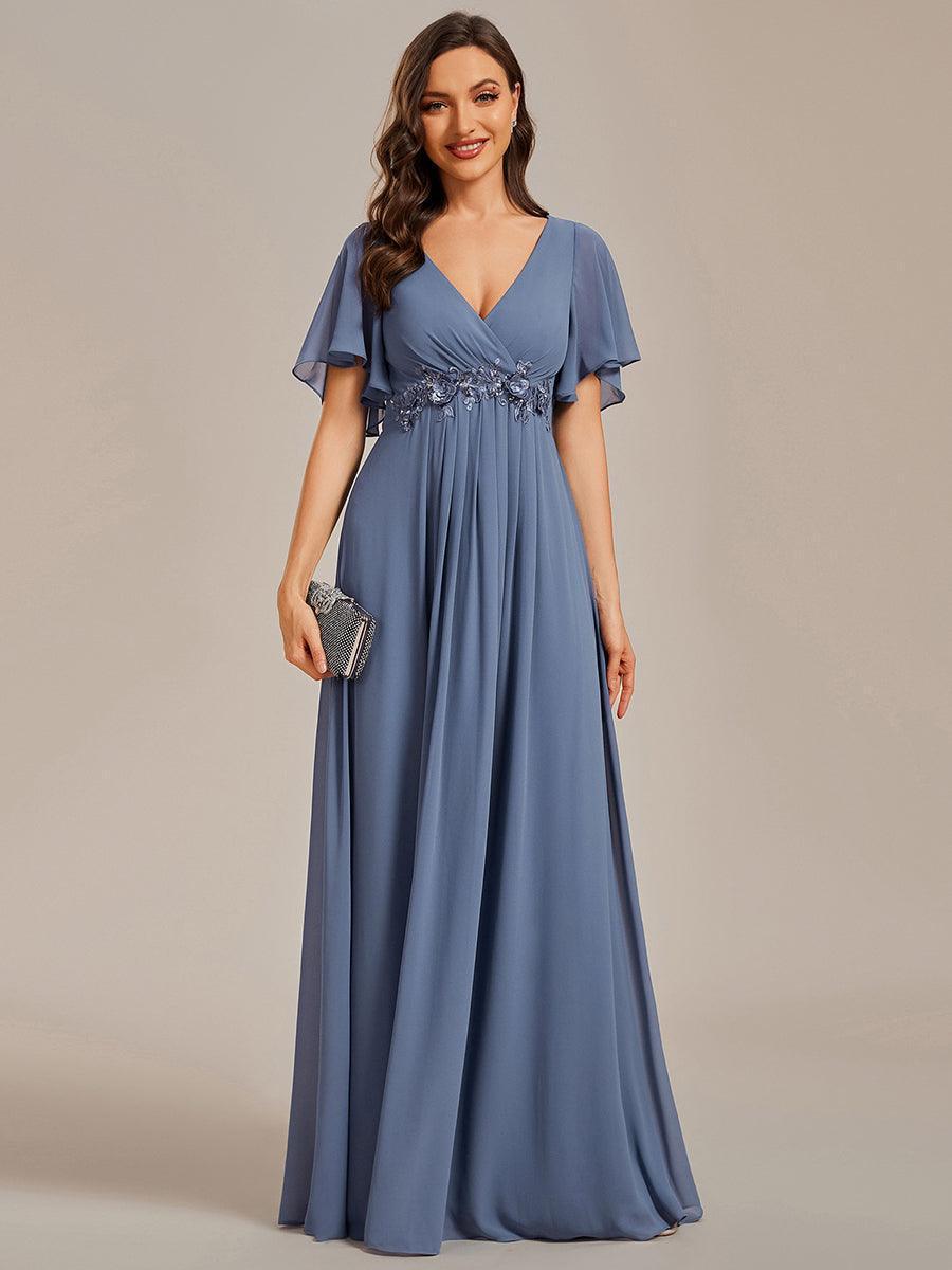 Robe de soirée élégante en mousseline de soie avec manches flottantes#Couleur_Marine Fume
