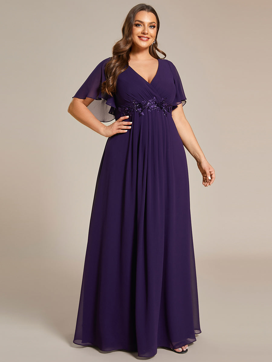 Robe de soirée élégante en mousseline de soie avec manches flottantes#Couleur_Violet Fonce